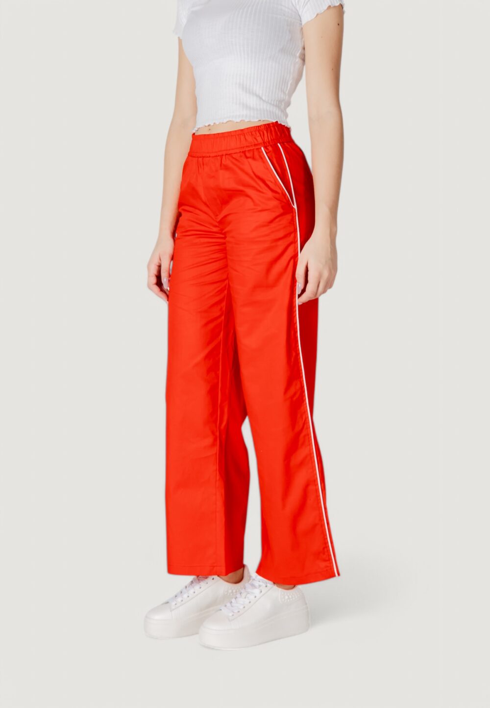 Pantaloni a palazzo Only Onlzora Mw Pull-Up Piping Pant Pnt Rosso - Foto 3