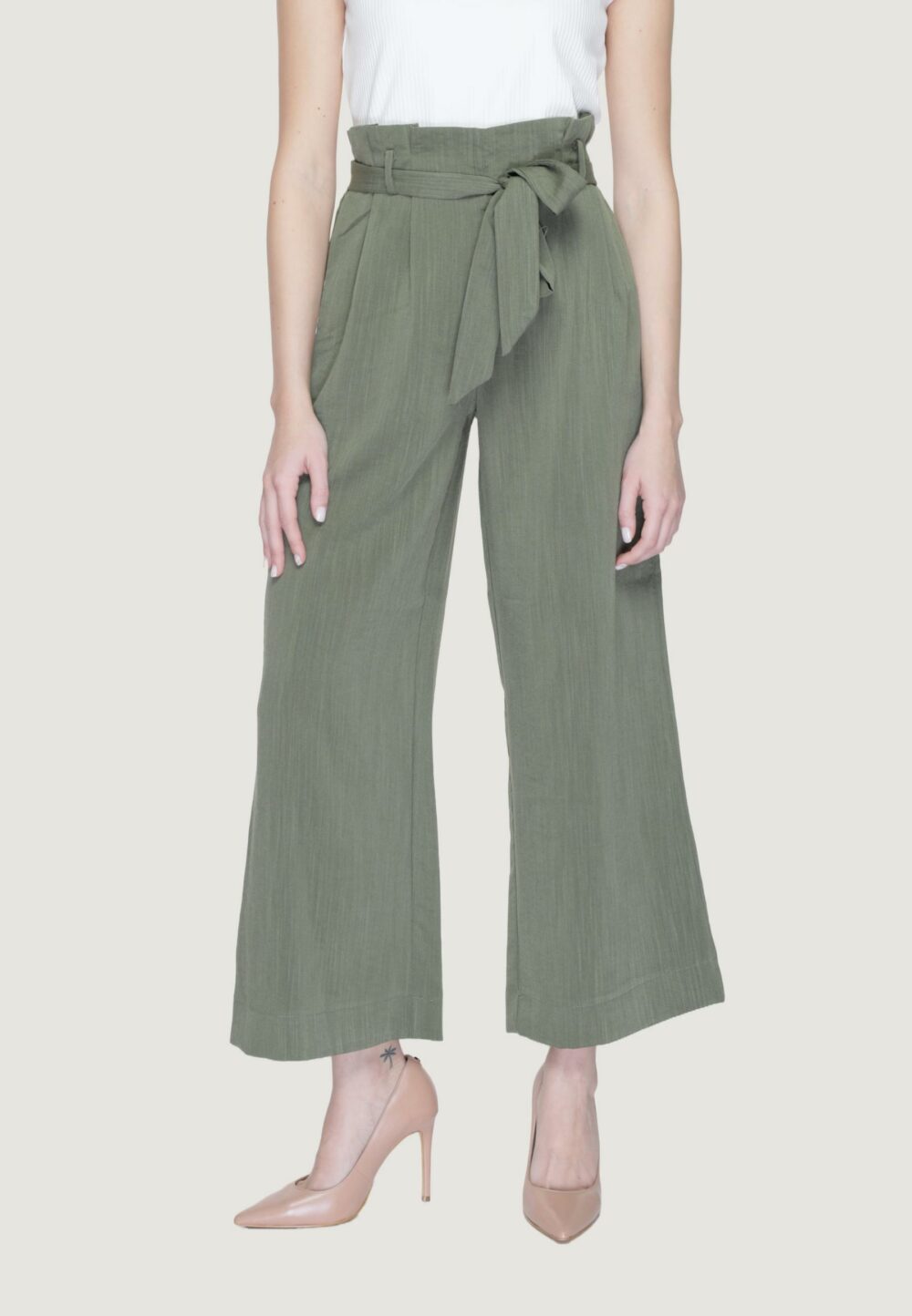 Pantaloni a palazzo Only Onlmarsa Solid Paperbag Wvn Noos Verde Oliva - Foto 3