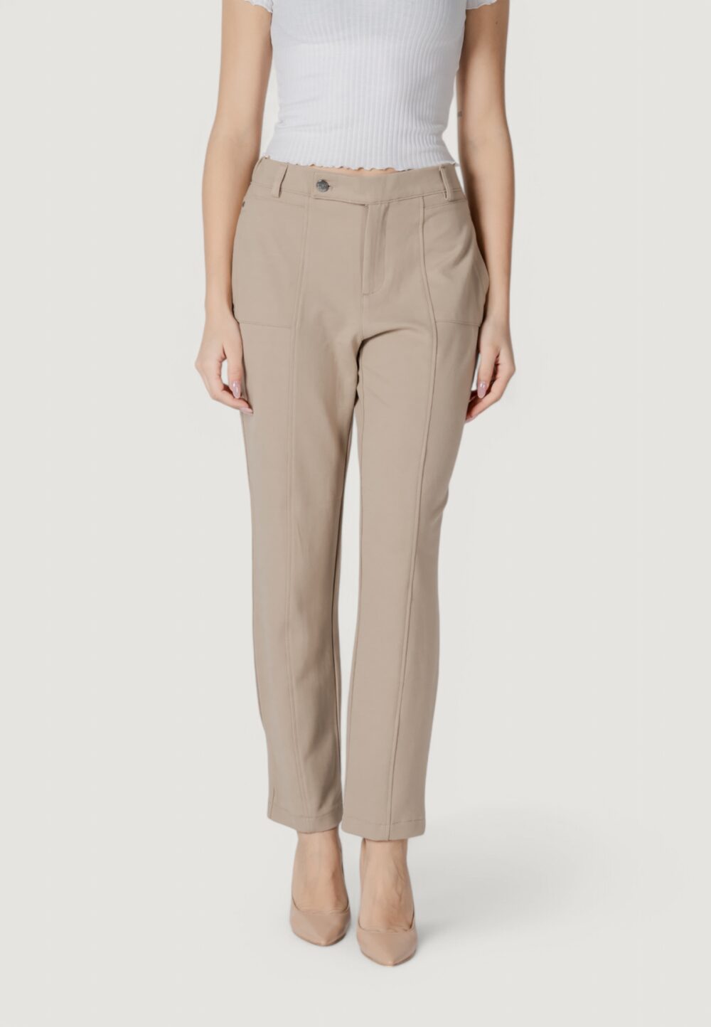 Pantaloni regular Street One Tapered Leg Punto di Roma Beige - Foto 1