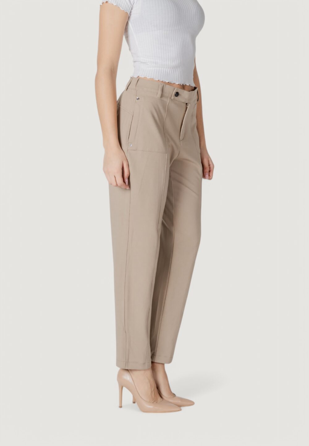 Pantaloni regular Street One Tapered Leg Punto di Roma Beige - Foto 3