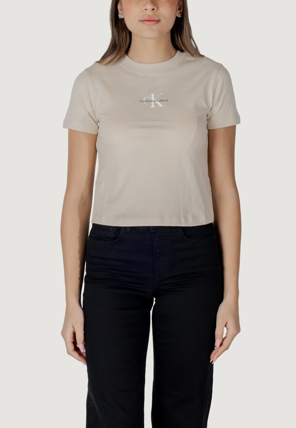 T-shirt Calvin Klein Jeans MONOLOGO BABY Beige chiaro - Foto 1