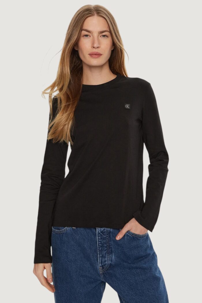 T-shirt Calvin Klein CK EMBRO REGULAR LON Nero