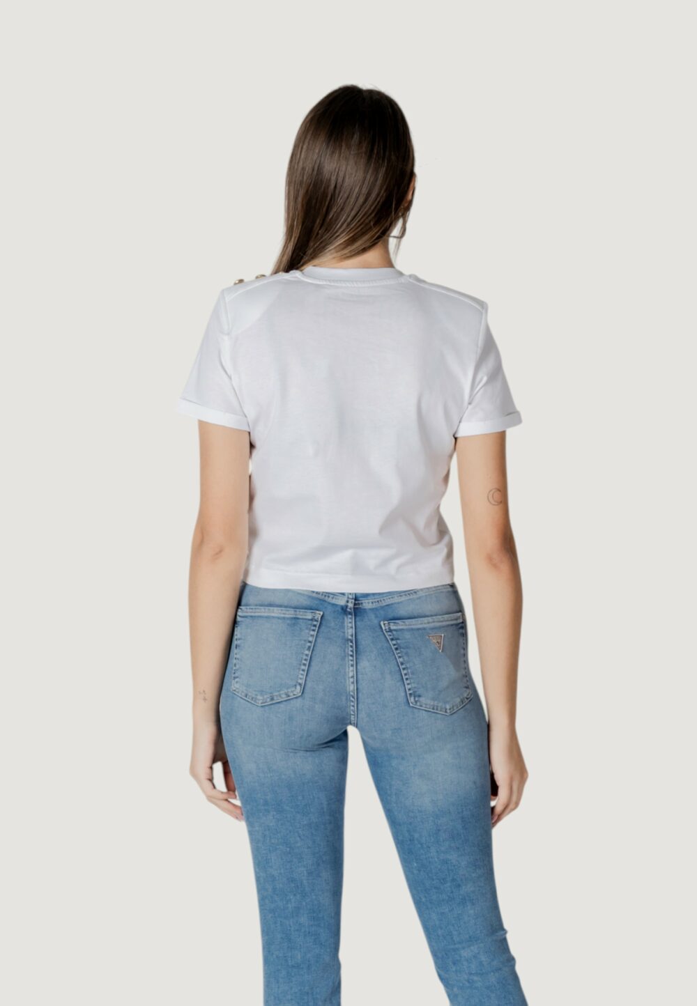 T-shirt Guess CN SS CROPPED WASHED Bianco - Foto 3