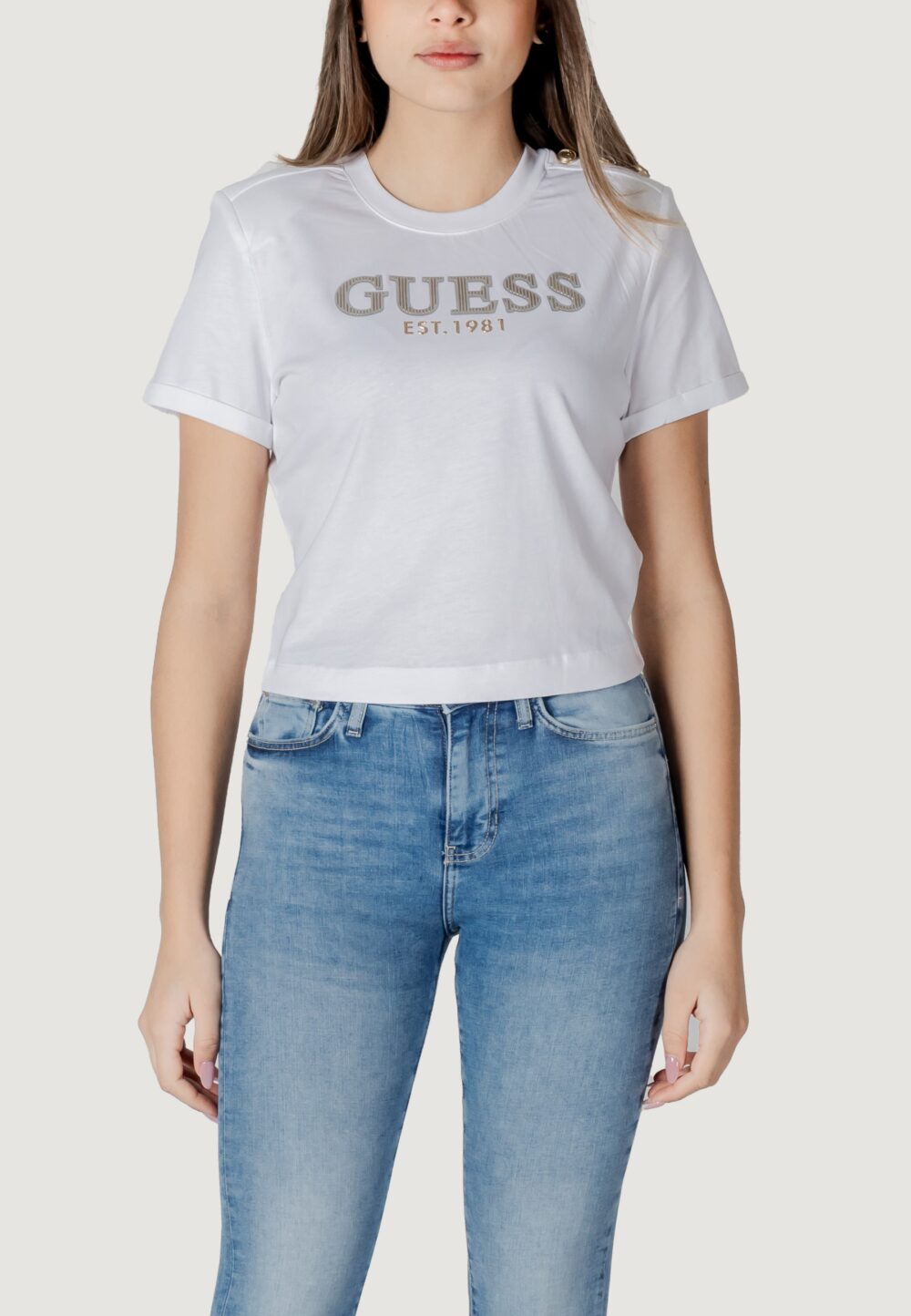 T-shirt Guess CN SS CROPPED WASHED Bianco - Foto 1