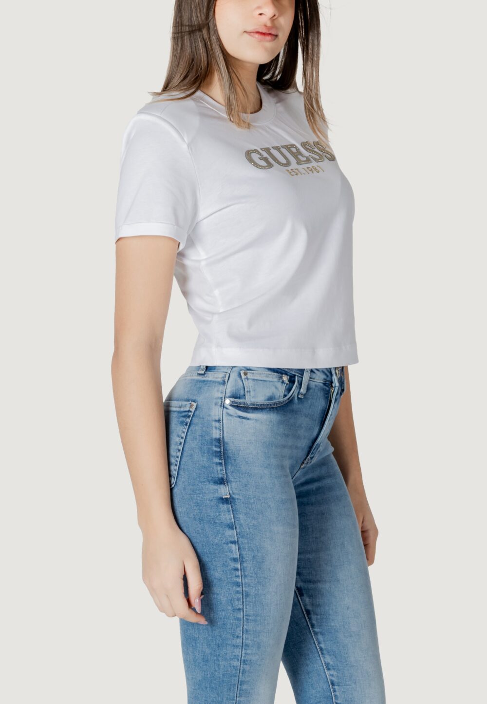 T-shirt Guess CN SS CROPPED WASHED Bianco - Foto 4