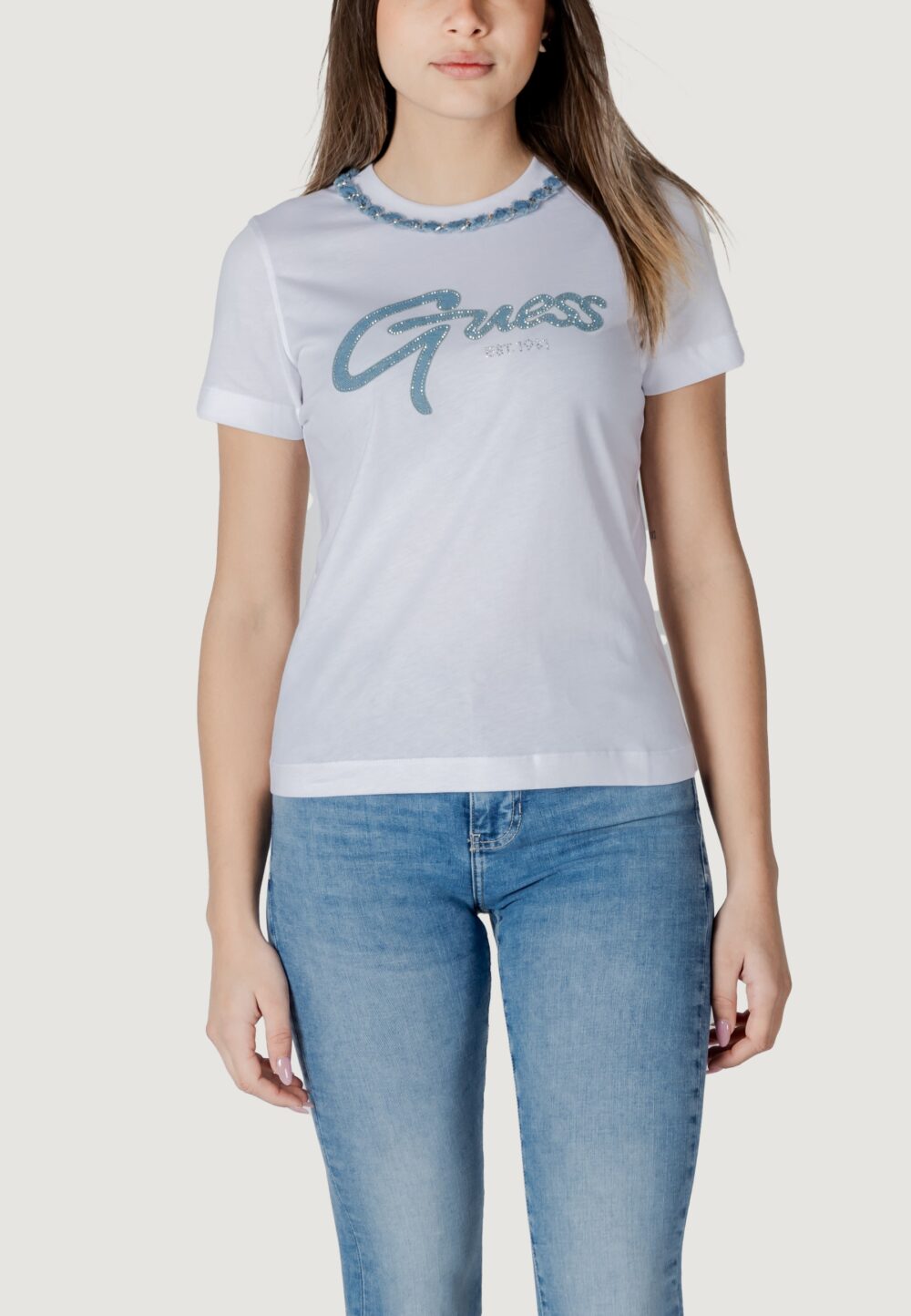 T-shirt Guess CN SS JEANS CHAIN TE Bianco - Foto 1