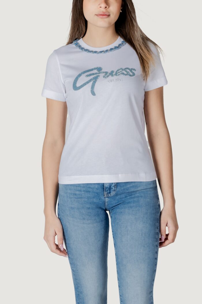 T-shirt Guess CN SS JEANS CHAIN TE Bianco – W5GI03 I3Z14