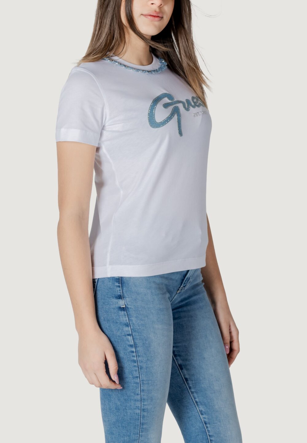 T-shirt Guess CN SS JEANS CHAIN TE Bianco - Foto 2