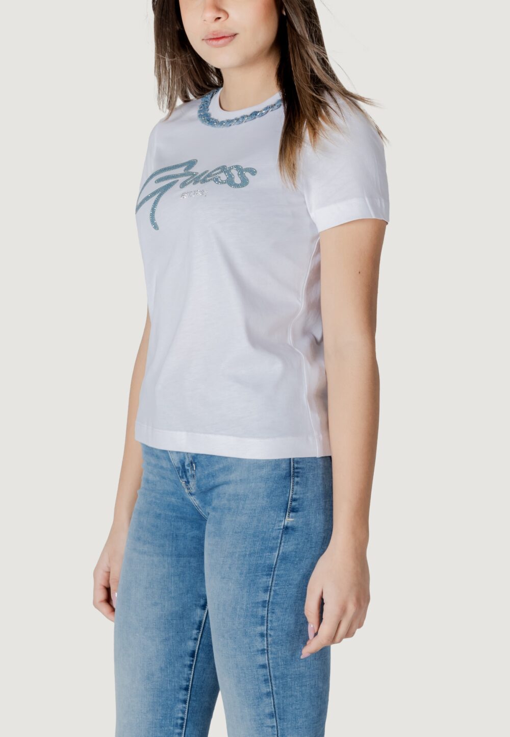 T-shirt Guess CN SS JEANS CHAIN TE Bianco - Foto 3