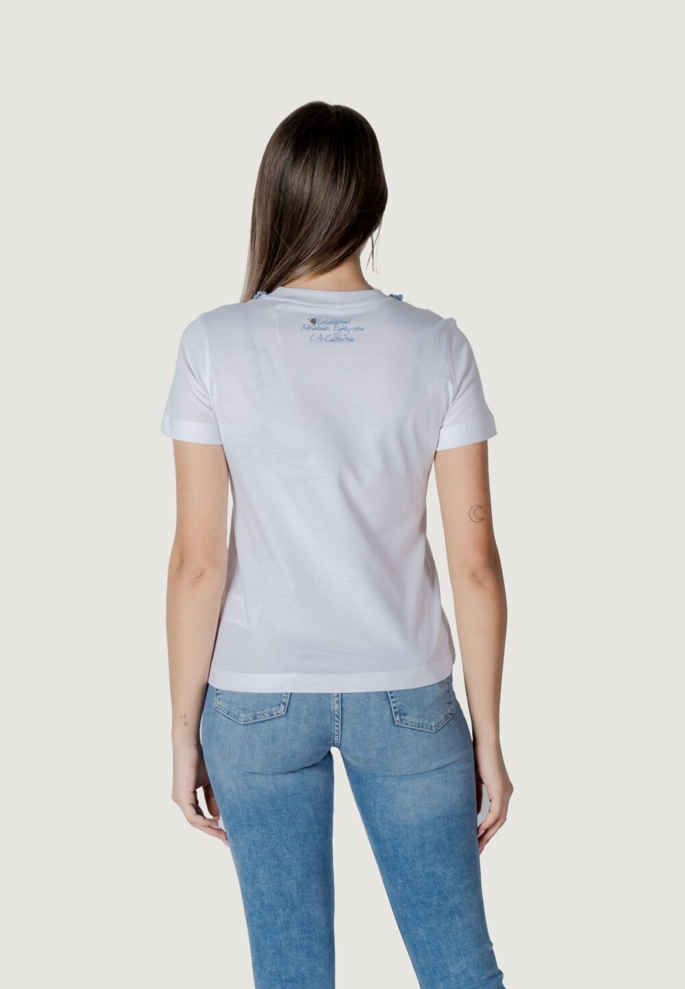 T-shirt Guess CN SS JEANS CHAIN TE Bianco - Foto 4