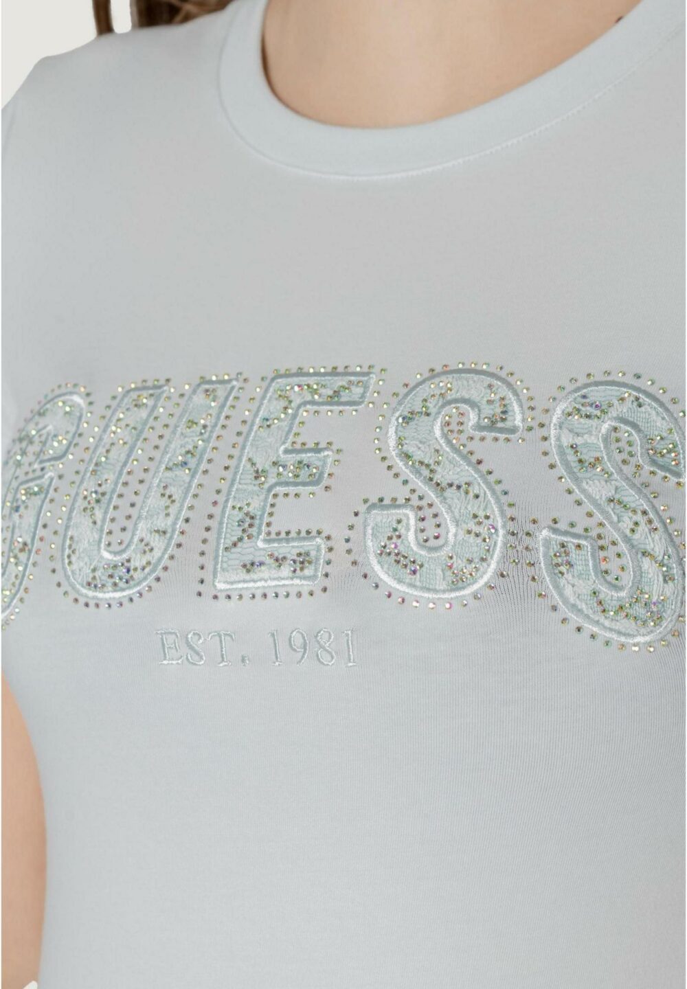 T-shirt Guess CN SS LOGO LACE TEE Celeste - Foto 5