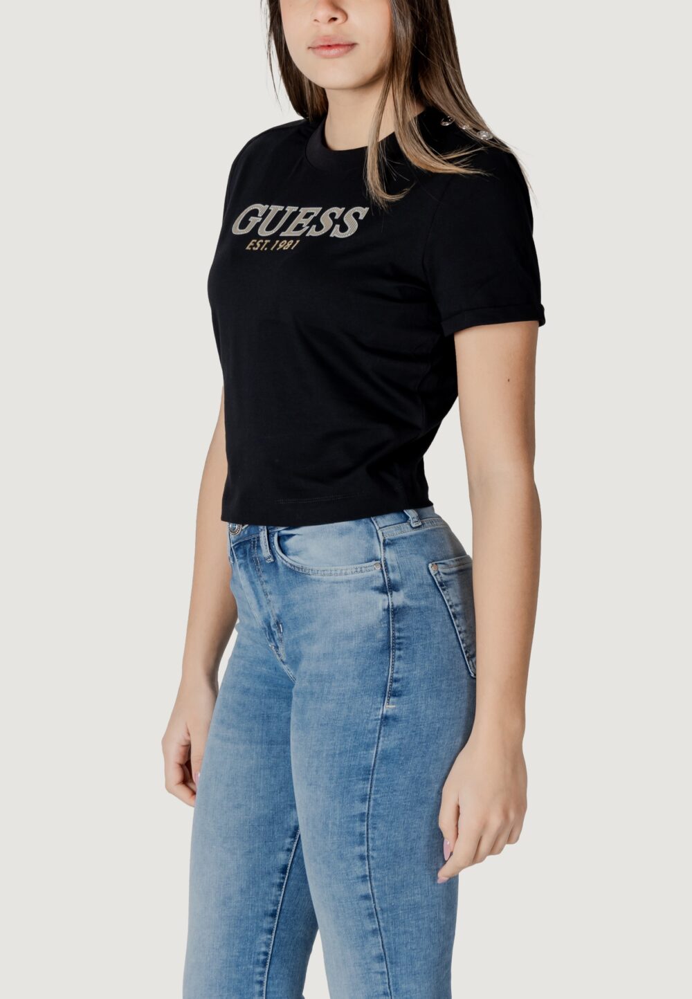 T-shirt Guess CN SS CROPPED WASHED Nero - Foto 2