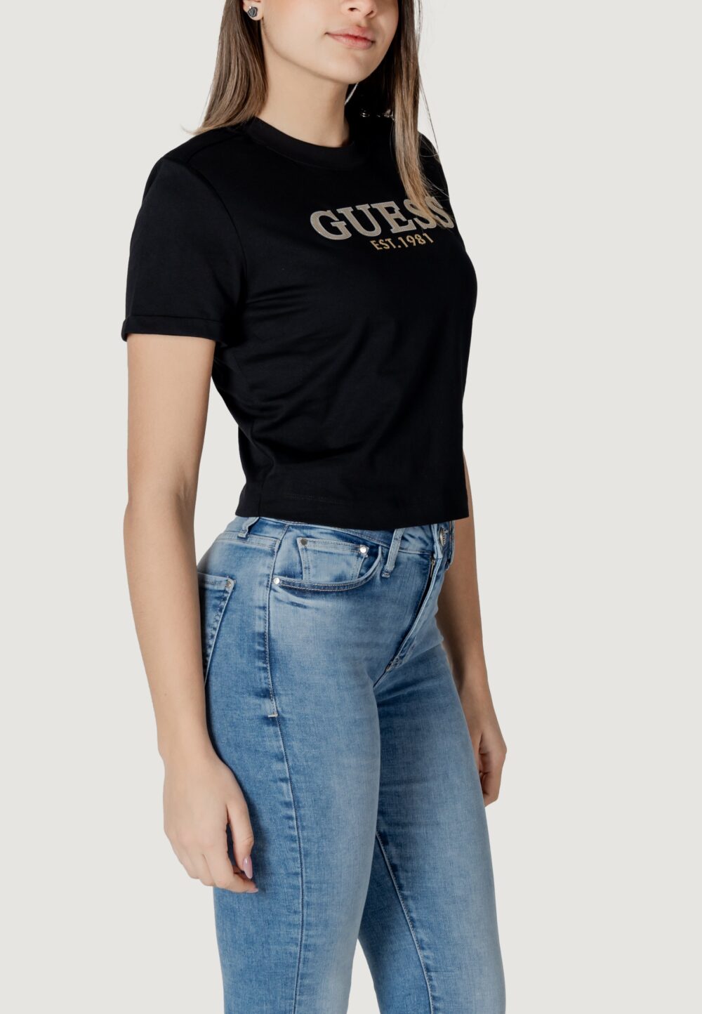 T-shirt Guess CN SS CROPPED WASHED Nero - Foto 3