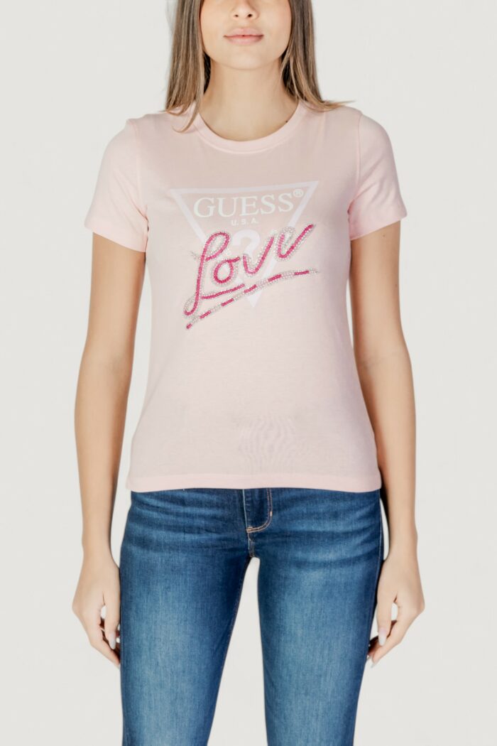 T-shirt Guess CN SS LOVE TRIANGLE Rosa – W5GI05 I3Z14