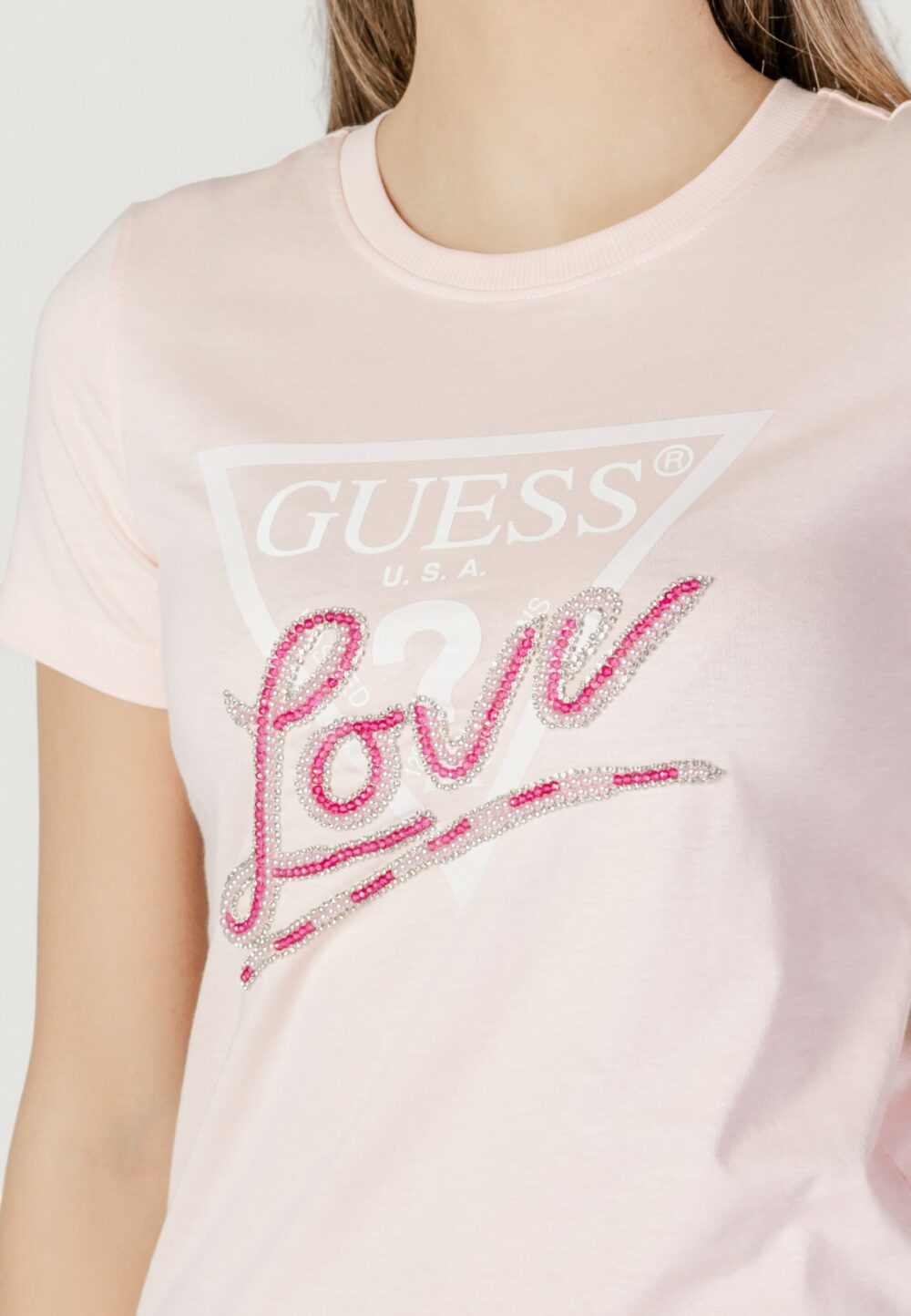 T-shirt Guess CN SS LOVE TRIANGLE Rosa - Foto 5