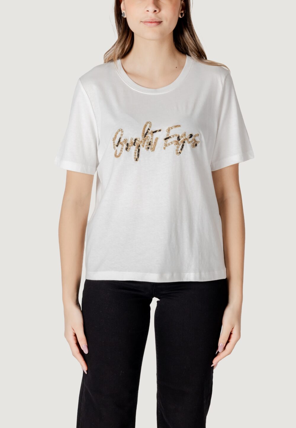 T-shirt Jacqueline de Yong JDYEMMA S/S LUREX EMB TOP JRS Bianco - Foto 1