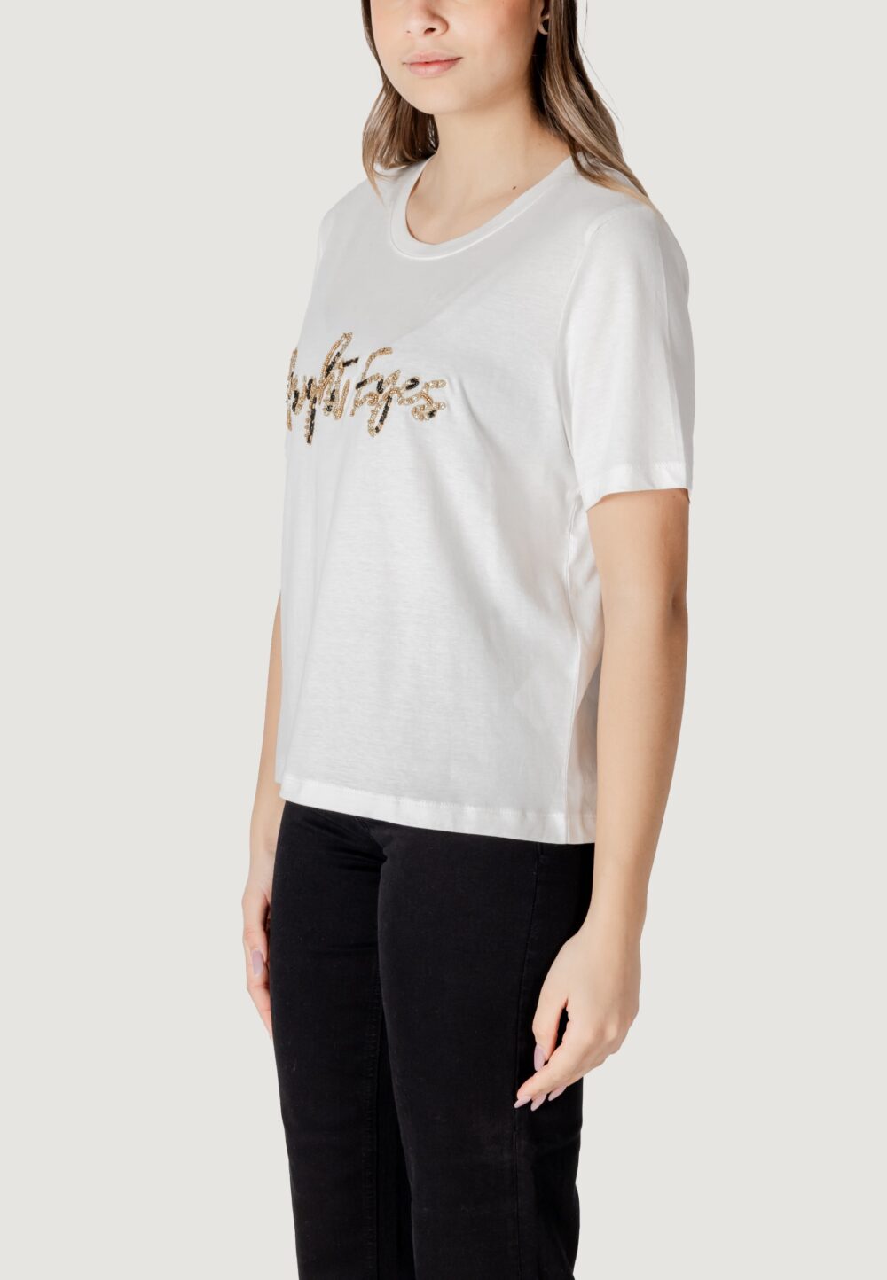 T-shirt Jacqueline de Yong JDYEMMA S/S LUREX EMB TOP JRS Bianco - Foto 2