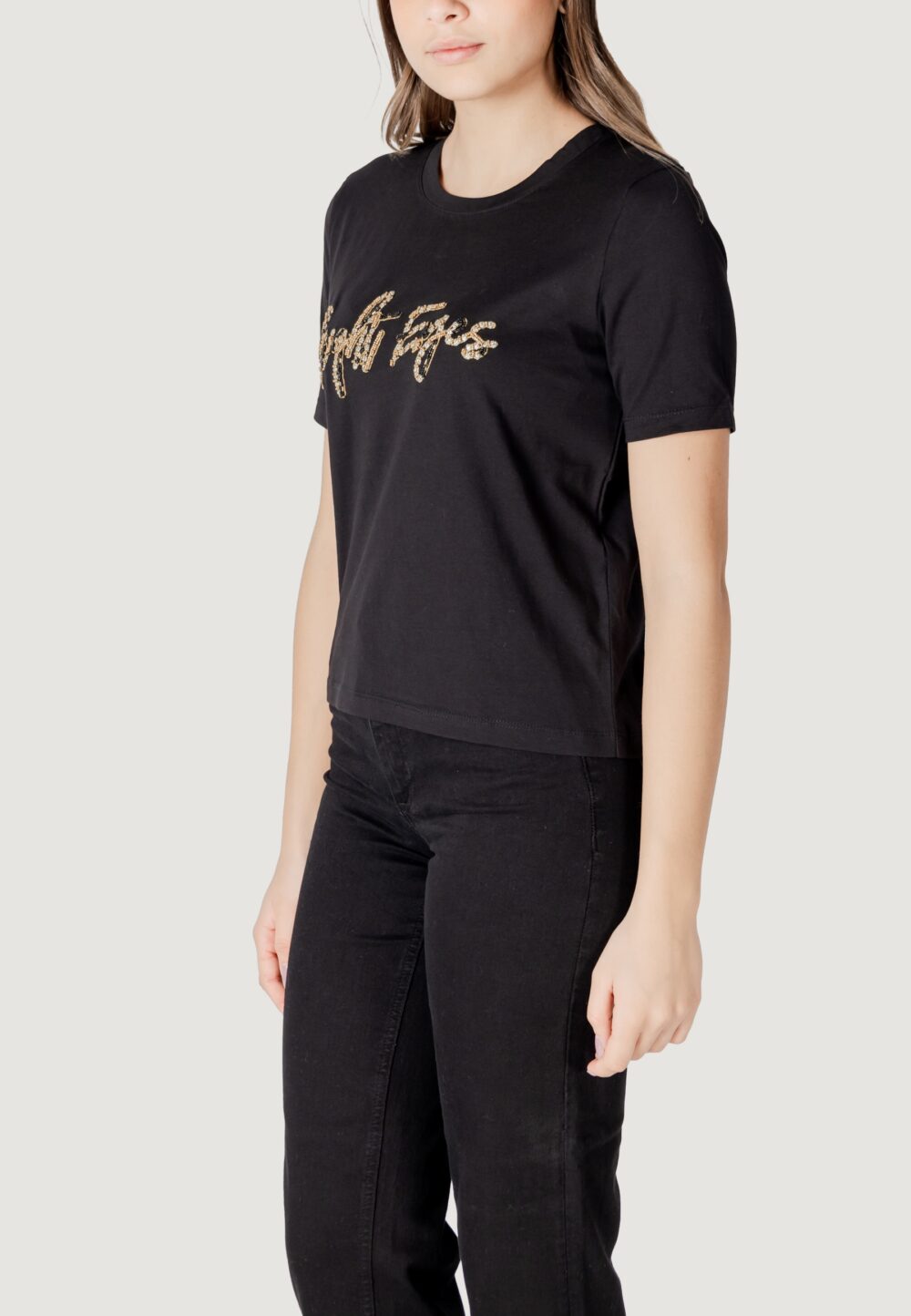 T-shirt Jacqueline de Yong JDYEMMA S/S LUREX EMB TOP JRS Nero - Foto 2