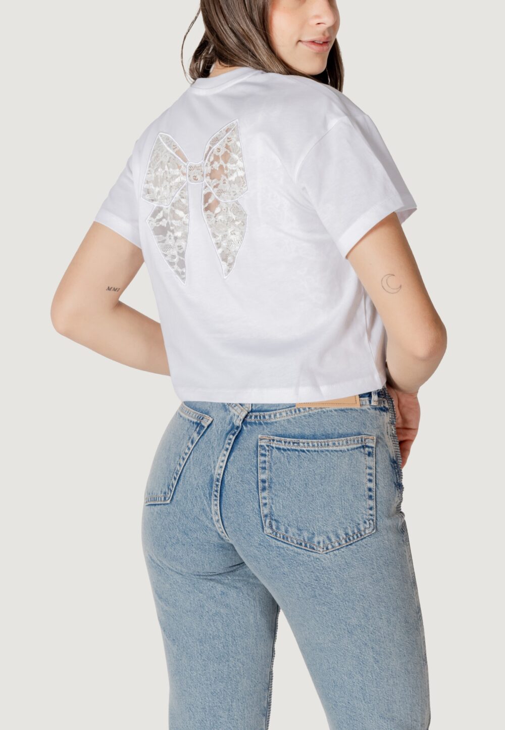 T-shirt Only Onlbolette Life S/S Lace Mix Top Jrs Bianco - Foto 2