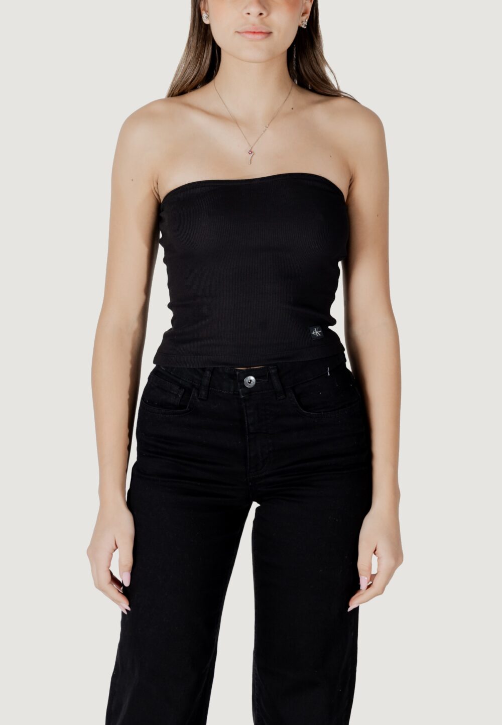 Top Calvin Klein Jeans WOVEN LABEL RIB Nero - Foto 5