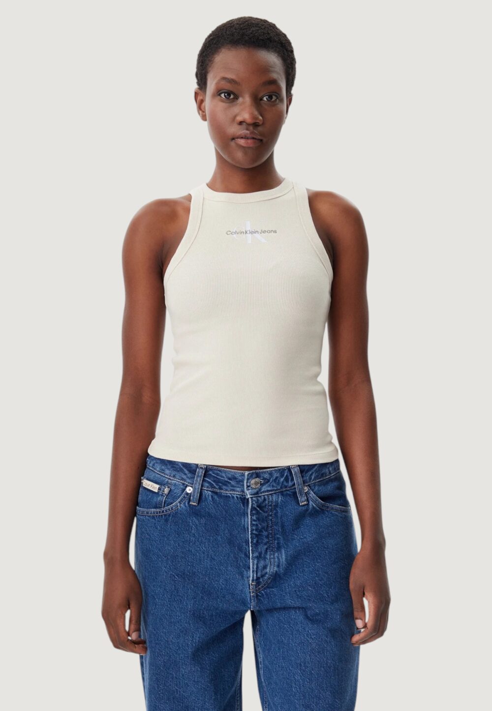 Canotta Calvin Klein Jeans MONOLOGO RIB TANK Beige chiaro - Foto 1