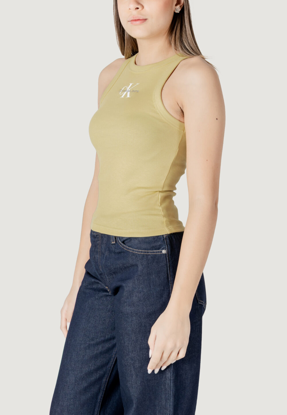 Canotta Calvin Klein Jeans MONOLOGO RIB TANK Giallo lime - Foto 2