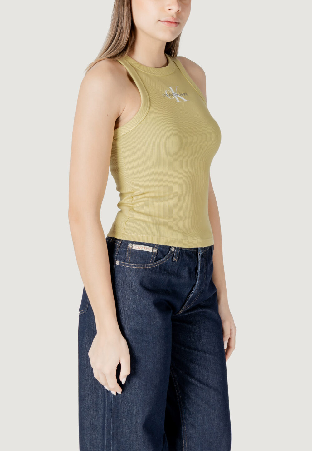 Canotta Calvin Klein Jeans MONOLOGO RIB TANK Giallo lime - Foto 3