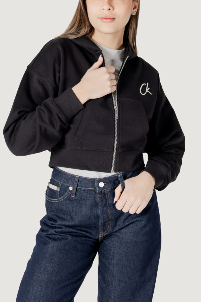 Felpa con cappuccio Calvin Klein EMBROIDERED CK ZIP T Nero