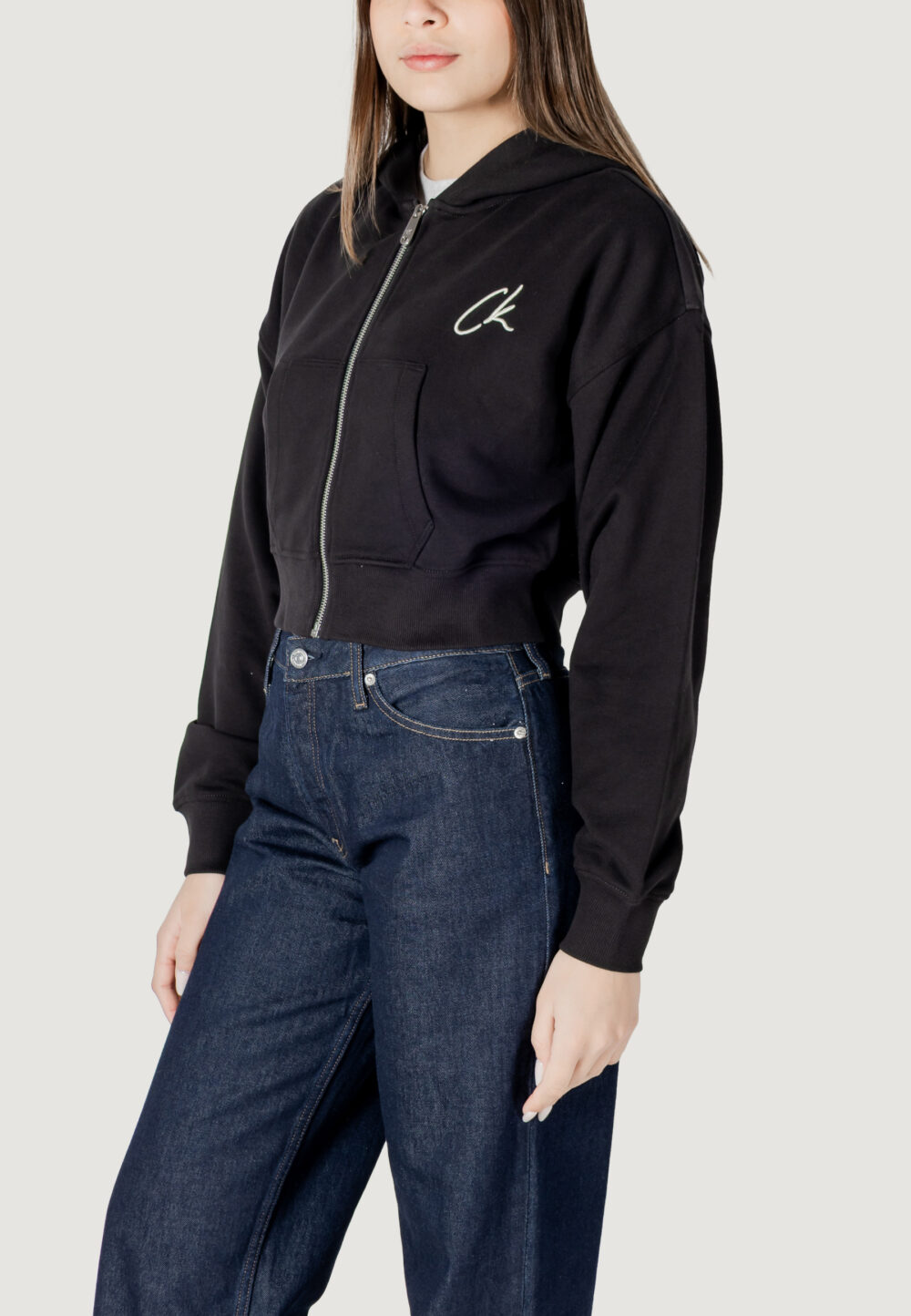 Felpa con cappuccio Calvin Klein Jeans EMBROIDERED CK ZIP T Nero - Foto 2