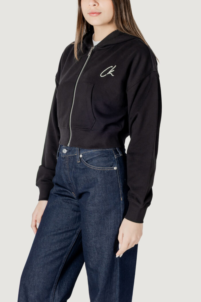 Felpa con cappuccio Calvin Klein EMBROIDERED CK ZIP T Nero