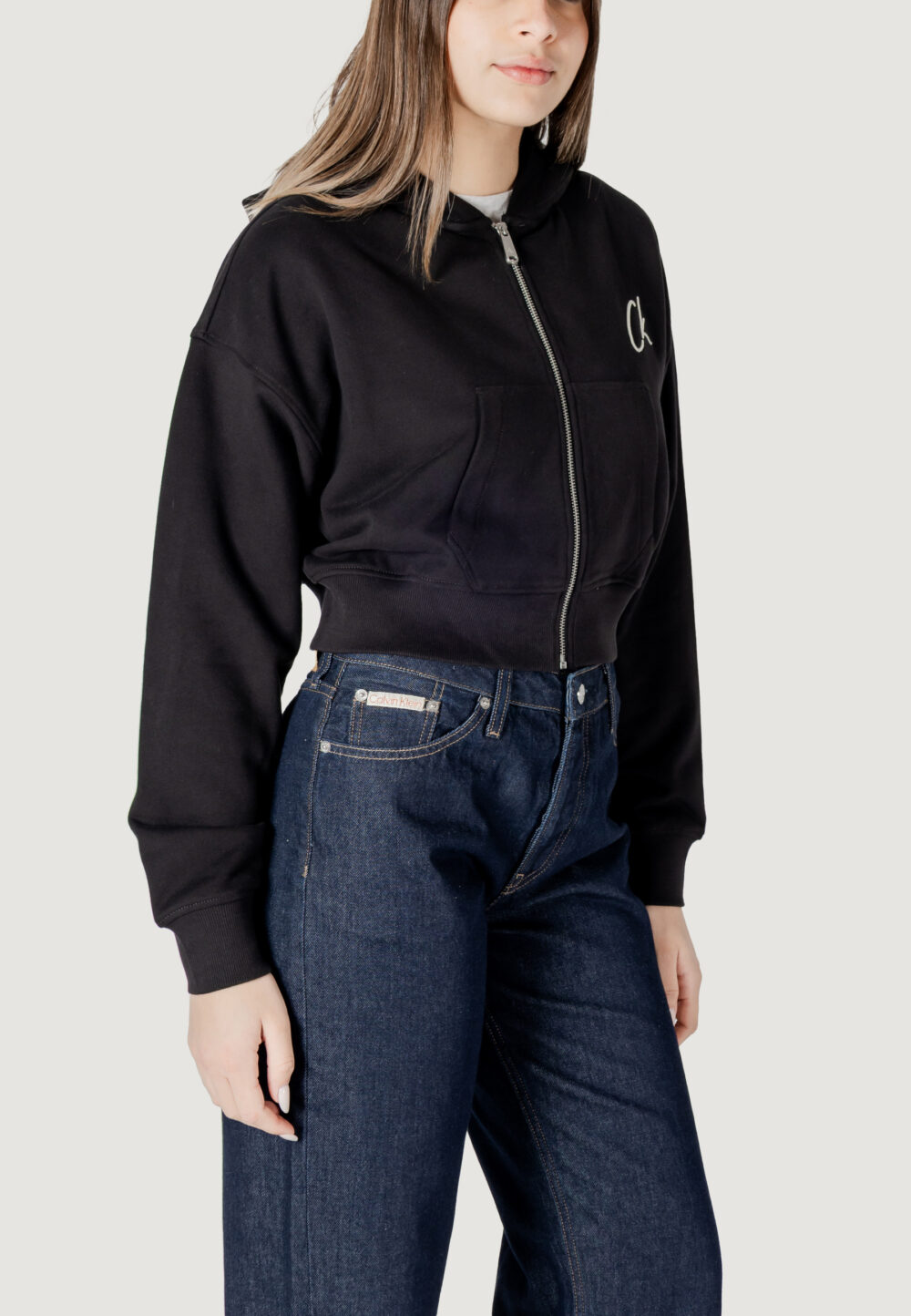 Felpa con cappuccio Calvin Klein Jeans EMBROIDERED CK ZIP T Nero - Foto 3