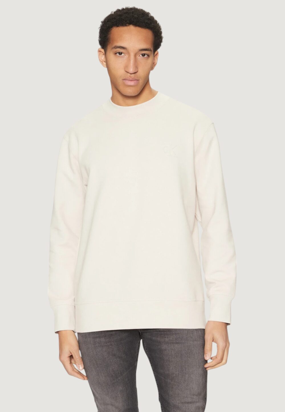 Felpa senza cappuccio Calvin Klein Jeans INTERLOCK CREW NECK Beige chiaro - Foto 1