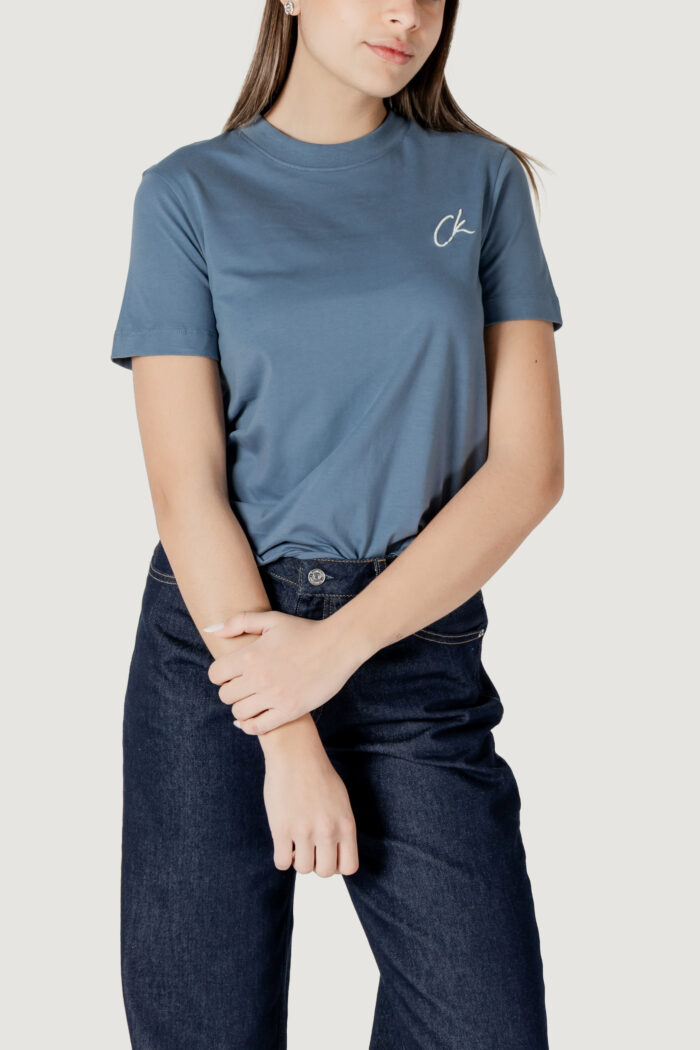 T-shirt Calvin Klein EMBROIDERED CK REGUL Blu