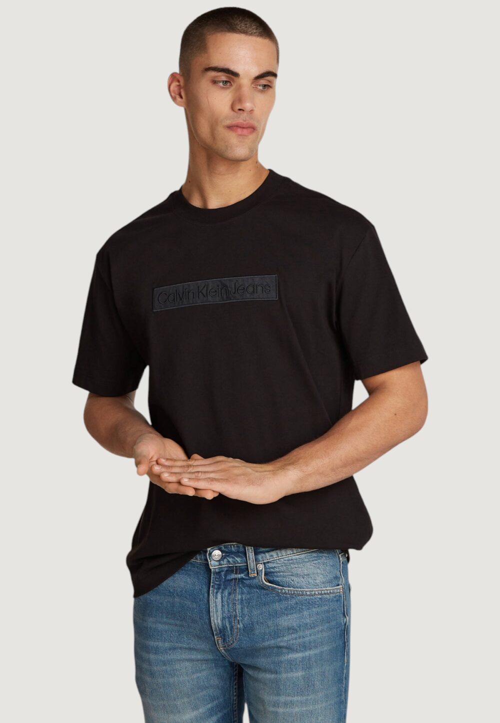 T-shirt Calvin Klein Jeans EMBROIDERED BOX TEE Nero - Foto 1