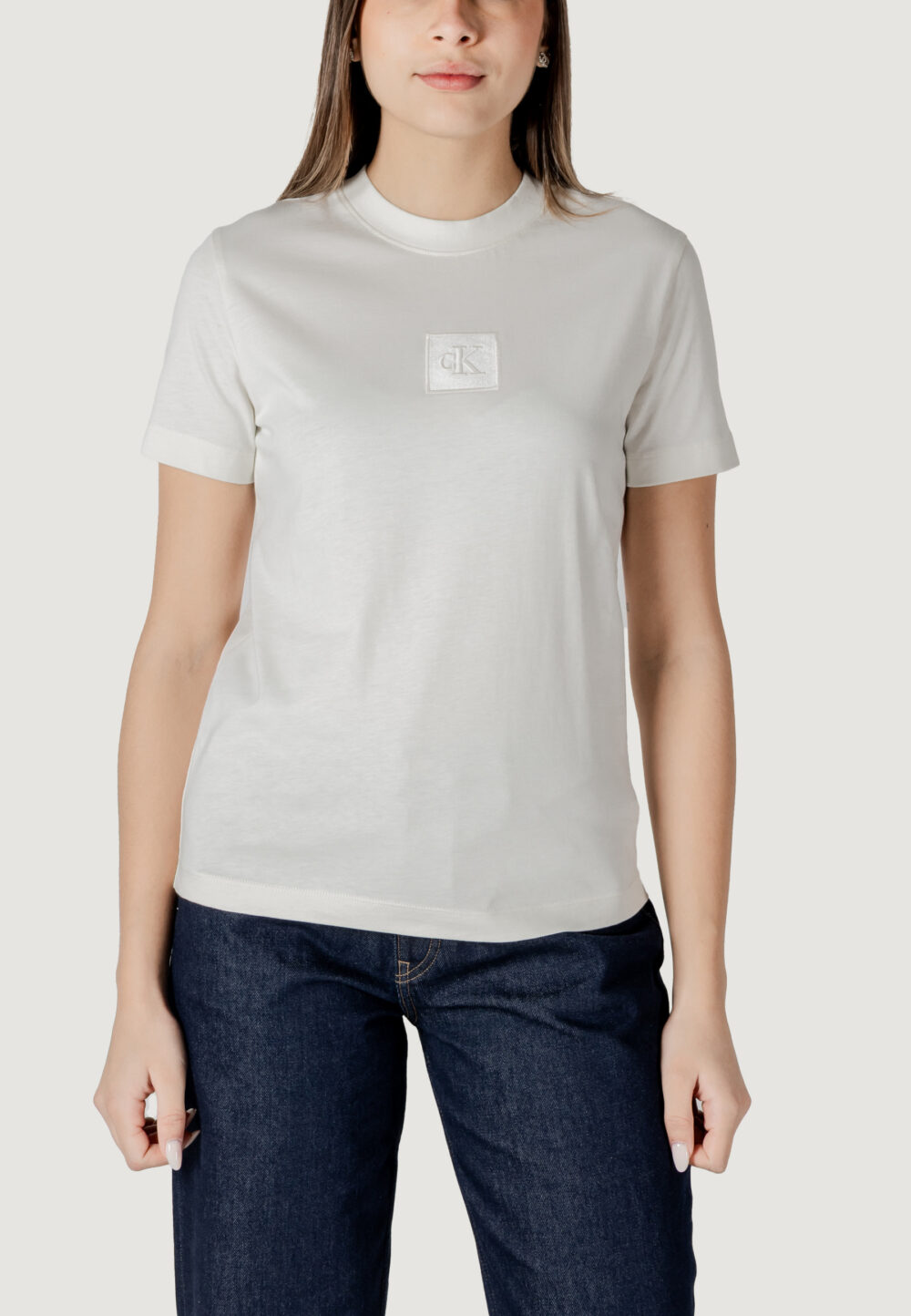 T-shirt Calvin Klein Jeans EMBROIDERED BOX REGU Panna - Foto 5