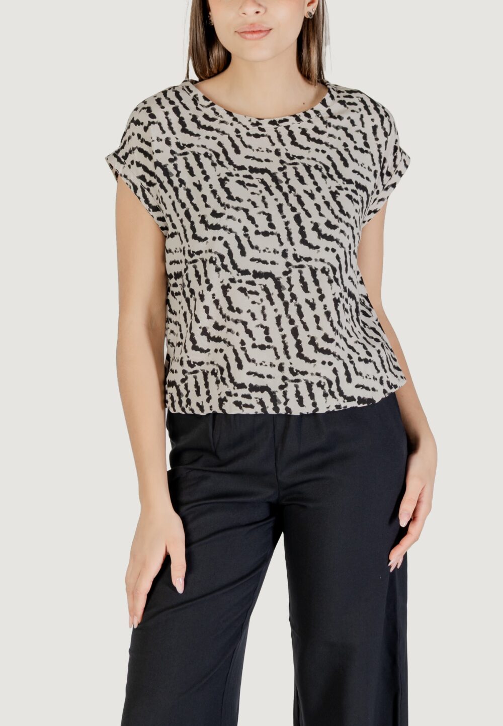Blusa manica corta Street One Roundneck blouse w dropped shoulder AOP Avorio - Foto 1