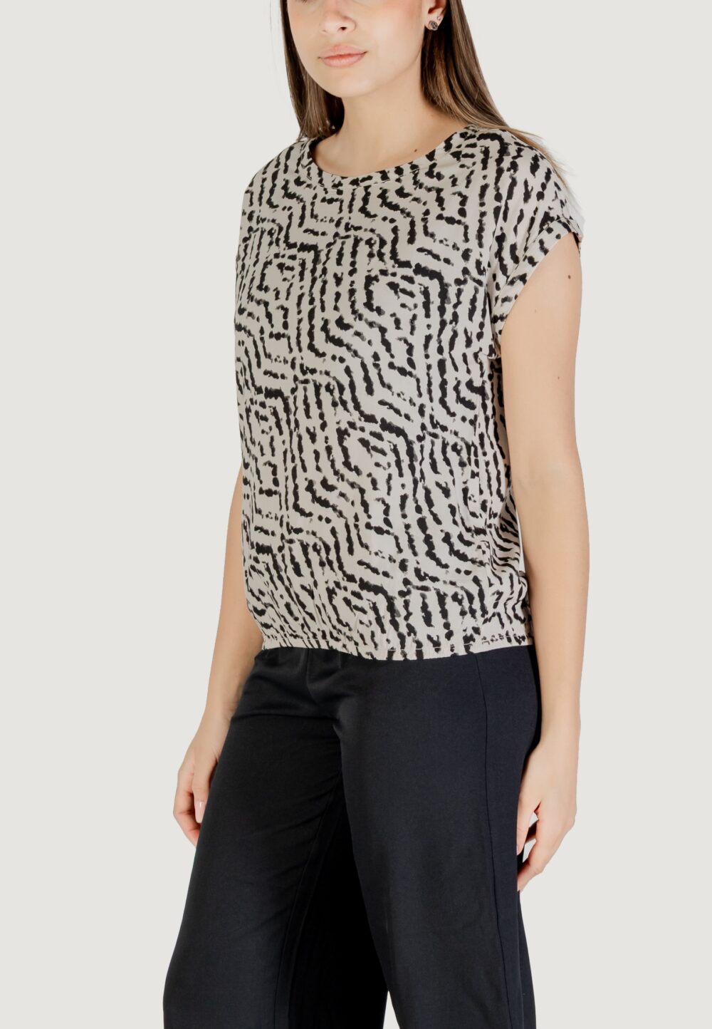 Blusa manica corta Street One Roundneck blouse w dropped shoulder AOP Avorio - Foto 2