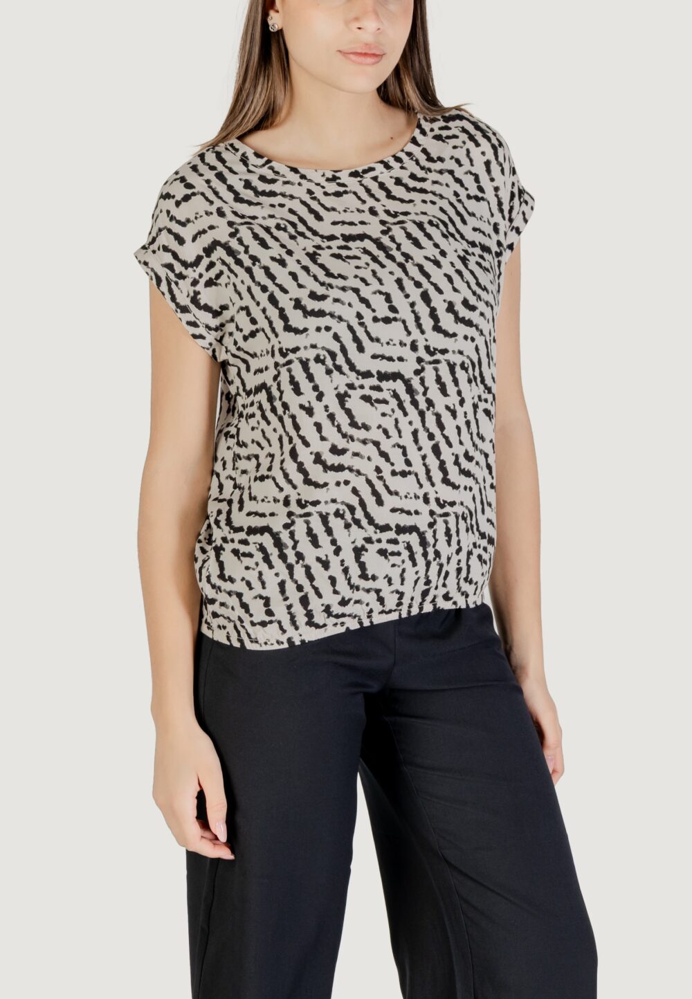 Blusa manica corta Street One Roundneck blouse w dropped shoulder AOP Avorio - Foto 3