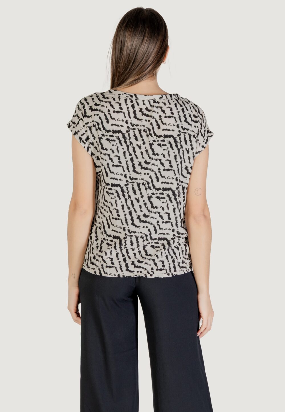 Blusa manica corta Street One Roundneck blouse w dropped shoulder AOP Avorio - Foto 4