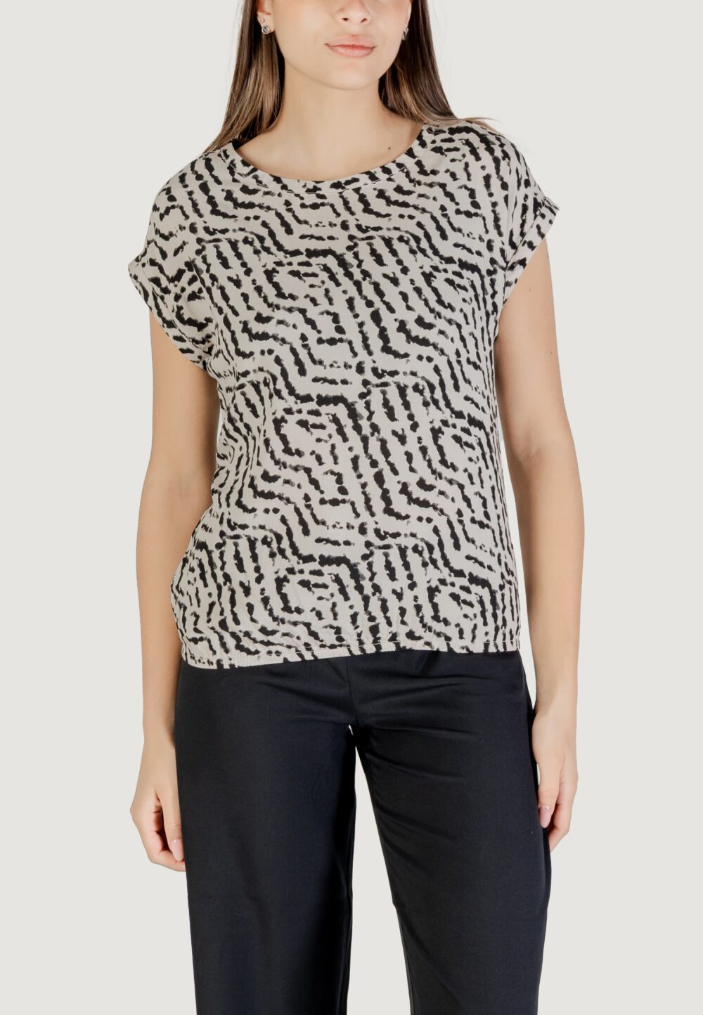 Blusa manica corta Street One Roundneck blouse w dropped shoulder AOP Avorio - Foto 5