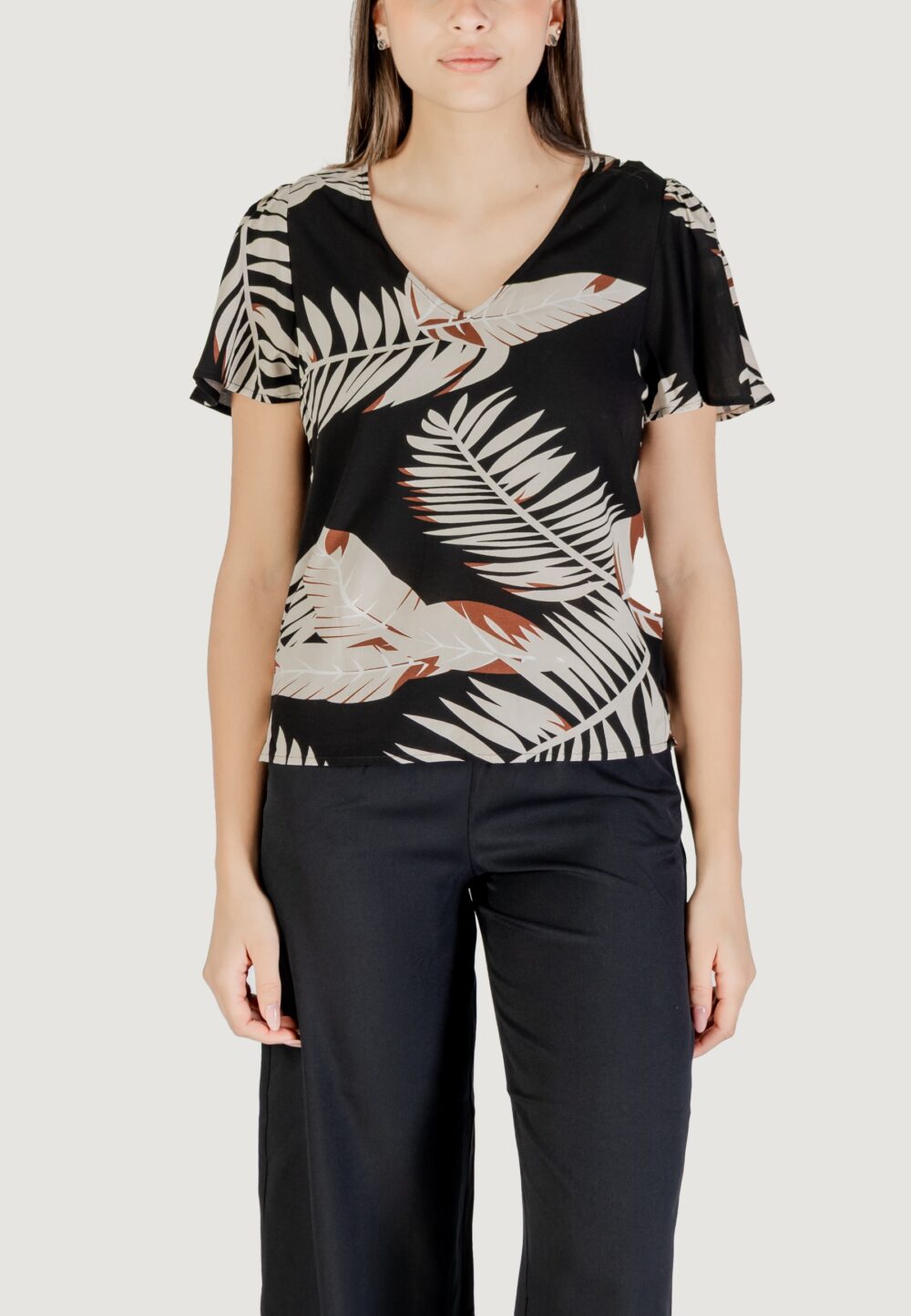 Blusa manica corta Vero Moda Vmeasy Joy V-Neck Ss Wvn Ga Beige - Foto 5