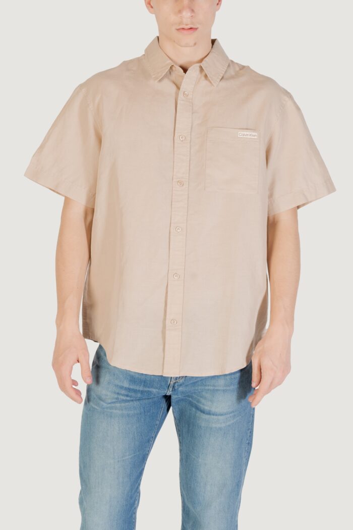 Camicia manica corta Calvin Klein LINEN COTTON S/S Beige