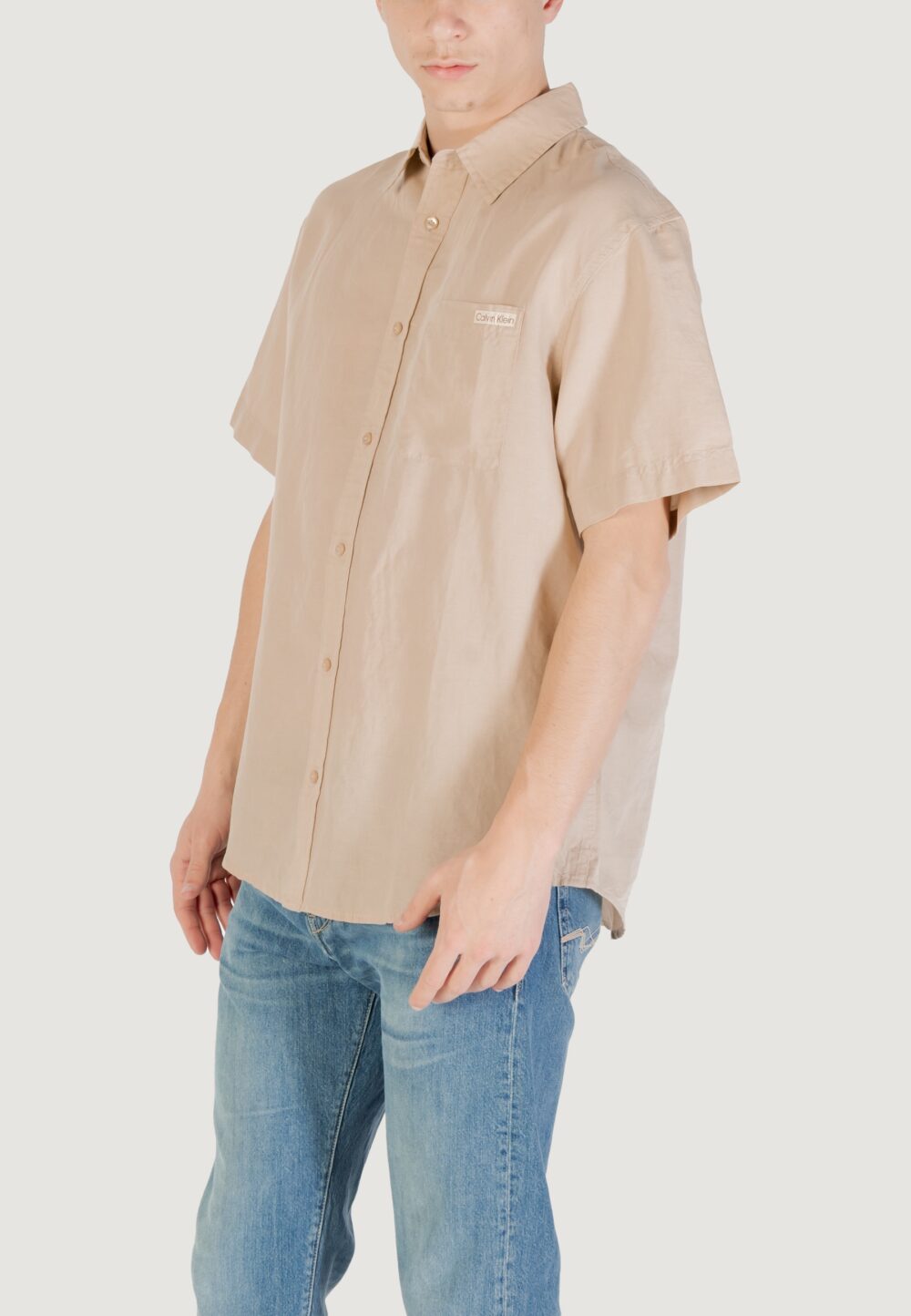 Camicia manica corta Calvin Klein Jeans LINEN COTTON S/S Beige - Foto 2