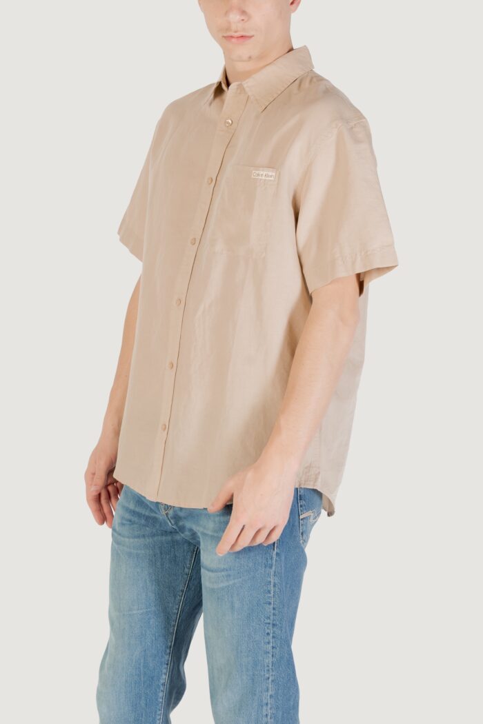Camicia manica corta Calvin Klein LINEN COTTON S/S Beige