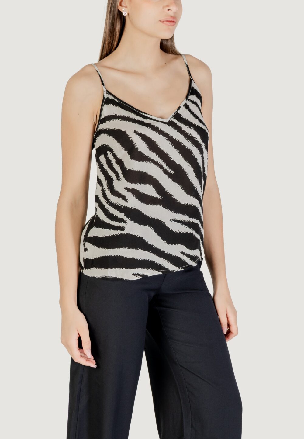 Canotta Vero Moda Vmeasy Joy V-Neck Singlet Wvn Ga Black-White - Foto 3