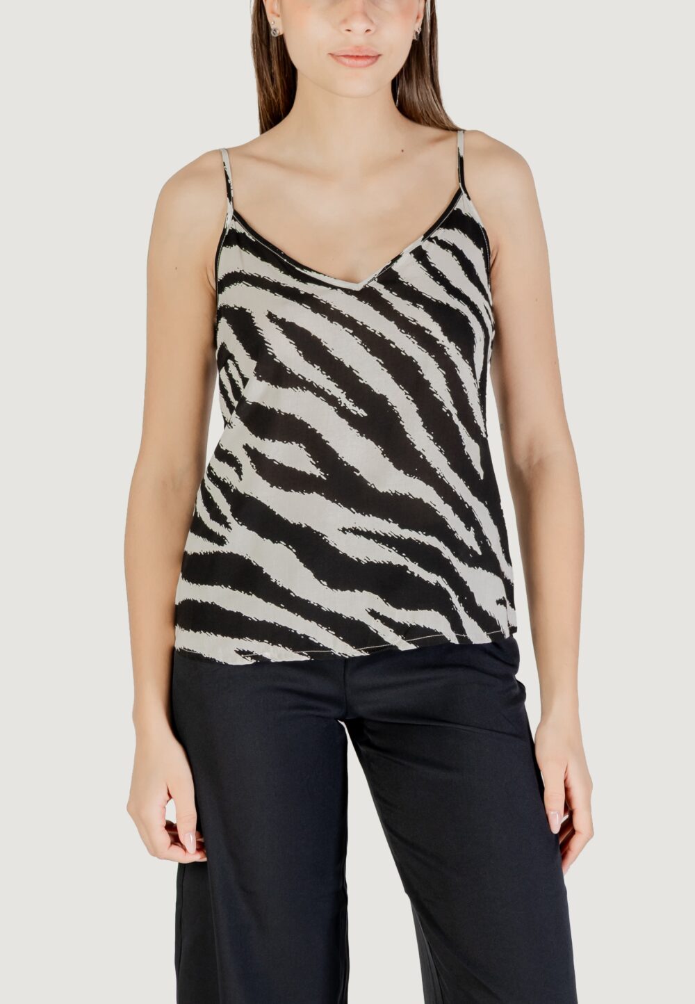 Canotta Vero Moda Vmeasy Joy V-Neck Singlet Wvn Ga Black-White - Foto 5