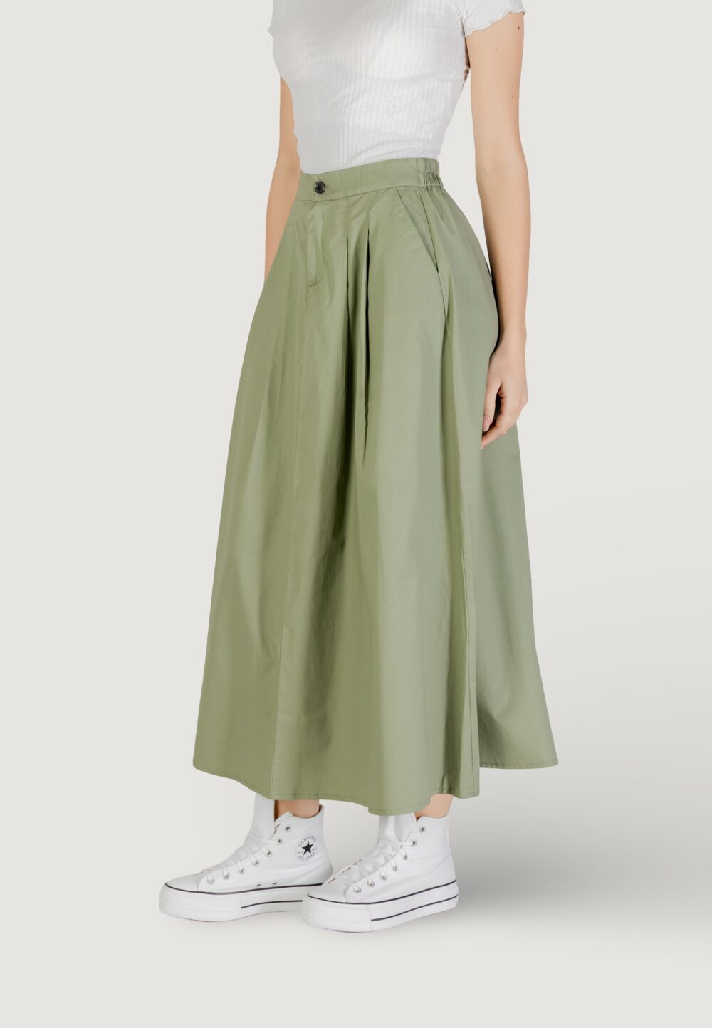 Gonna lunga Only Onlzora Hw Long Pleat Pnt Verde Oliva - Foto 2