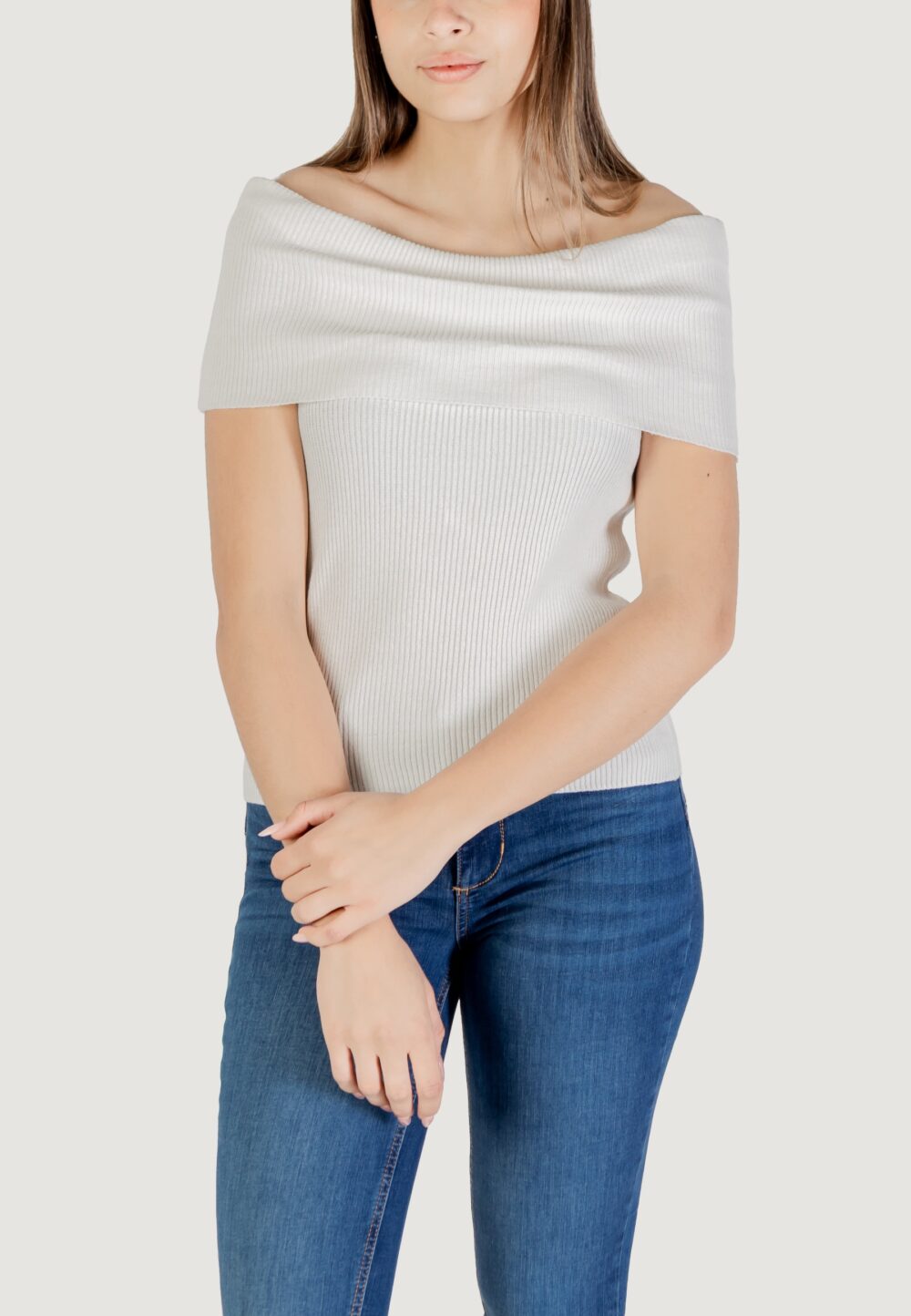 Maglia in filo manica corta Only Onlelectra Life Ss Off Shoulder Knt Bianco - Foto 1