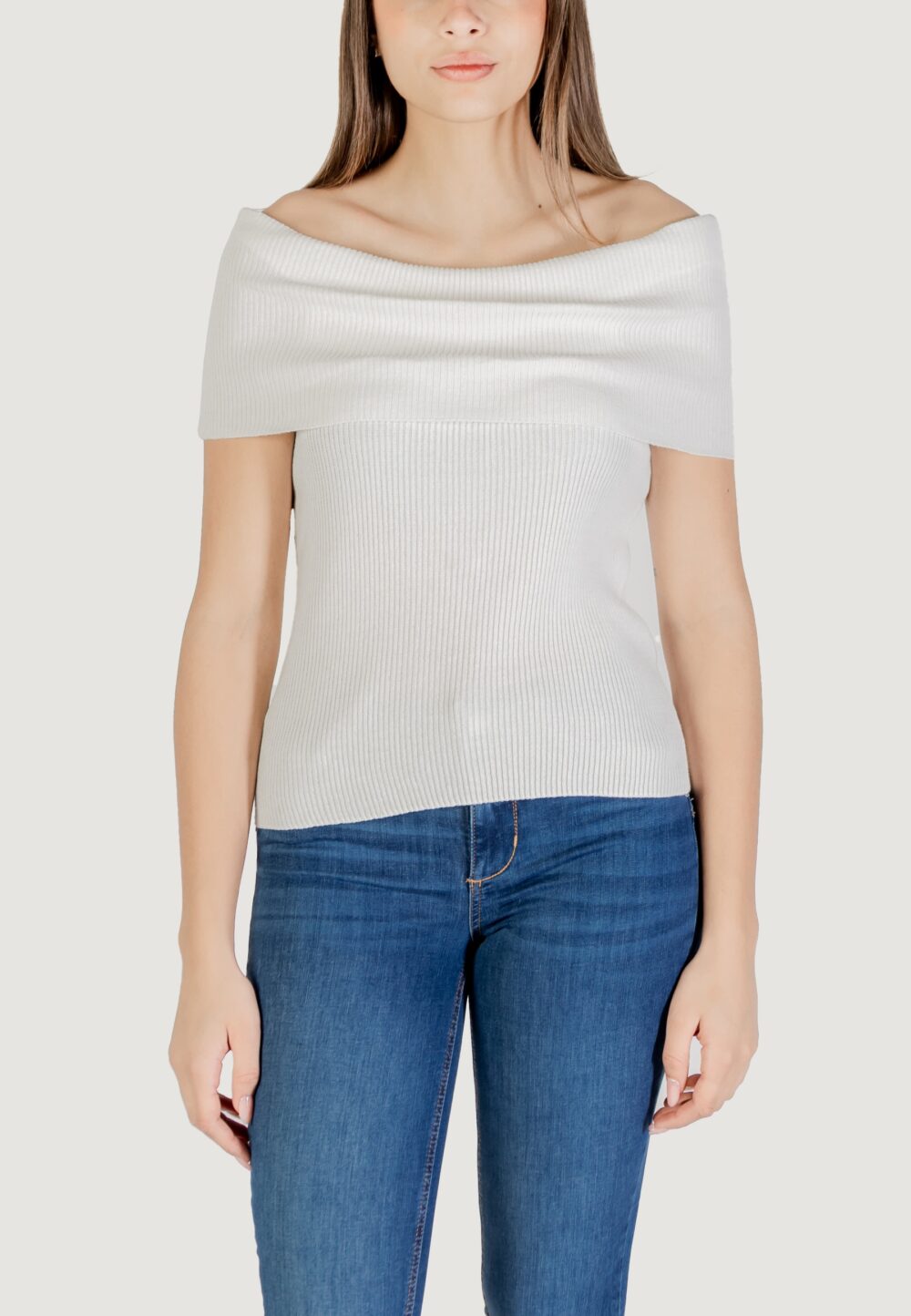 Maglia in filo manica corta Only Onlelectra Life Ss Off Shoulder Knt Bianco - Foto 5