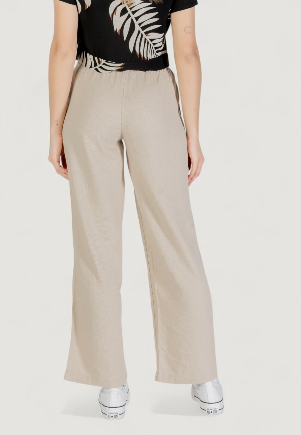 Pantaloni a palazzo Only Onlcaro Mw Linen Bl Pull-Up Beige - Foto 4